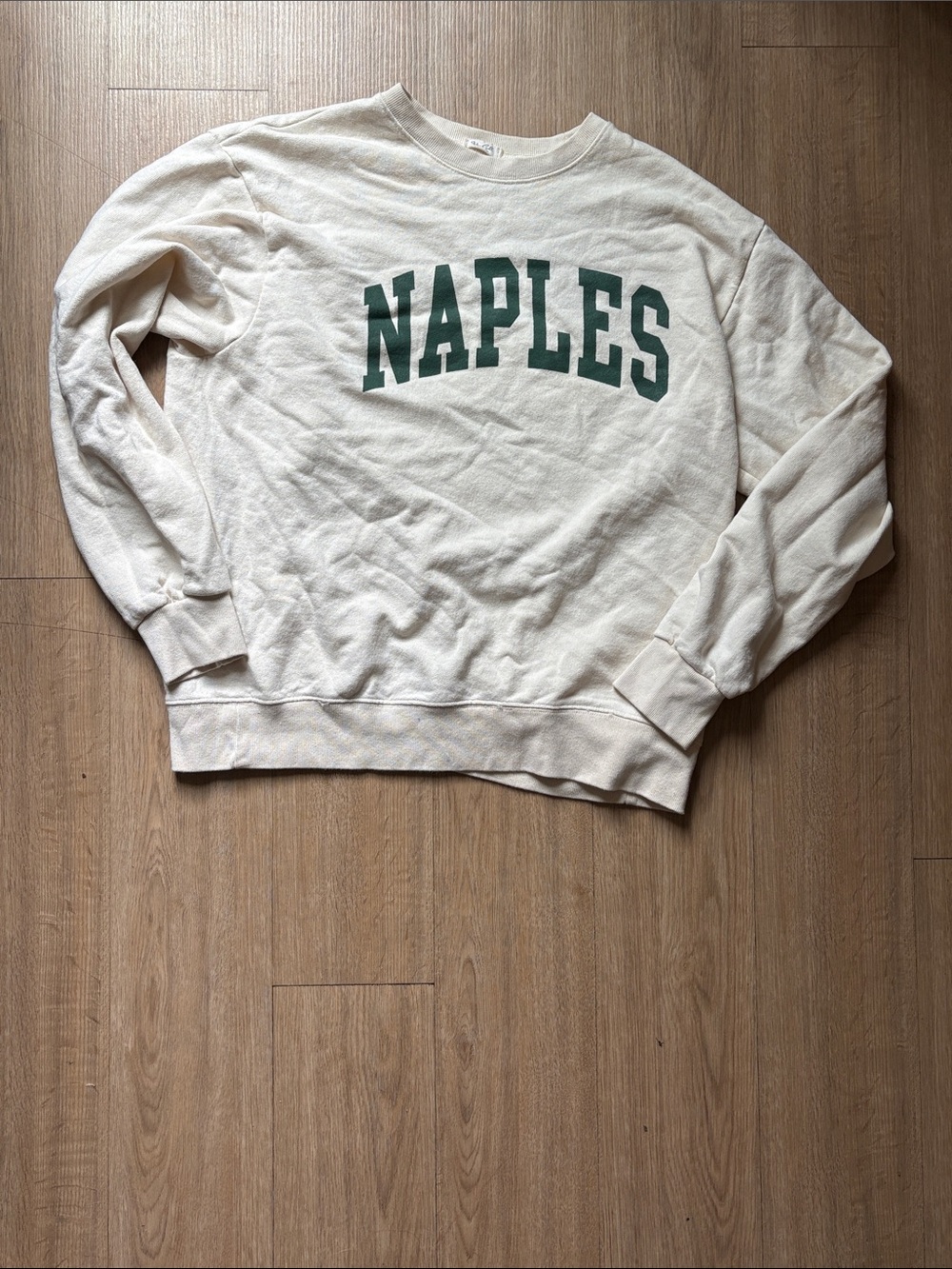 Naples Printed Crewneck Sweatshirt - Cream with Green Lettering